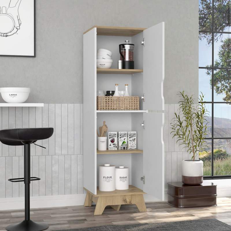 Grande armoire de comptoir à micro-ondes Pamplona, armoires à portes doubles supérieure et inférieure - chêne clair / blanc