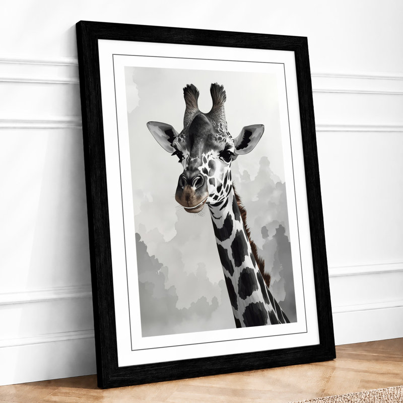 Giraffe Portrait Modern - Framed Print, A4 - 29.7 x 21.0 cm, Black