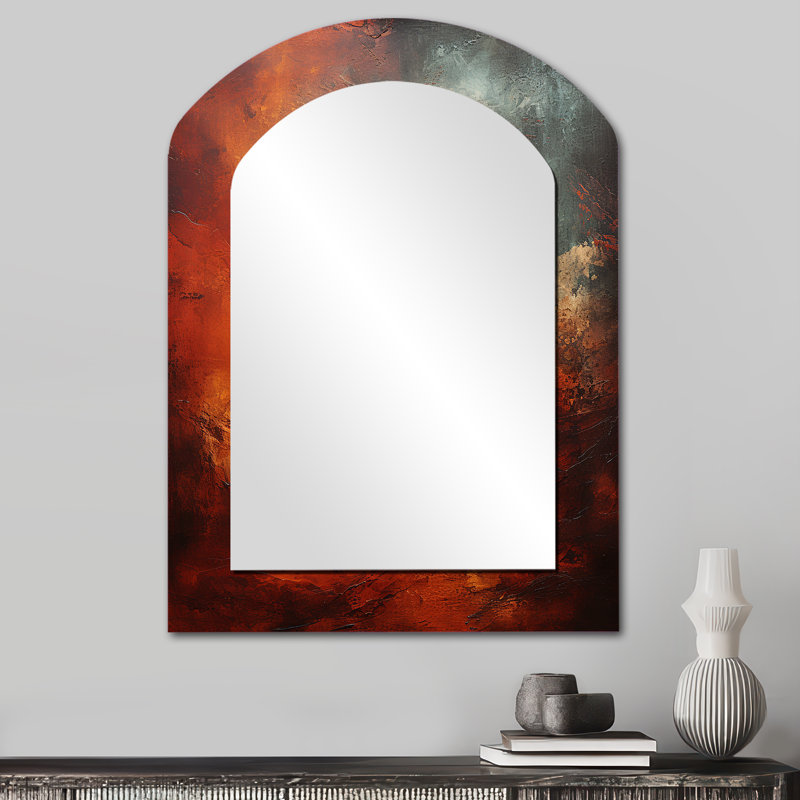 Marron Mars mystère planète I - notre grand système de miroir asymétrique de système solaire, décor de miroir mural unique arche rouge, impression d'art en métal