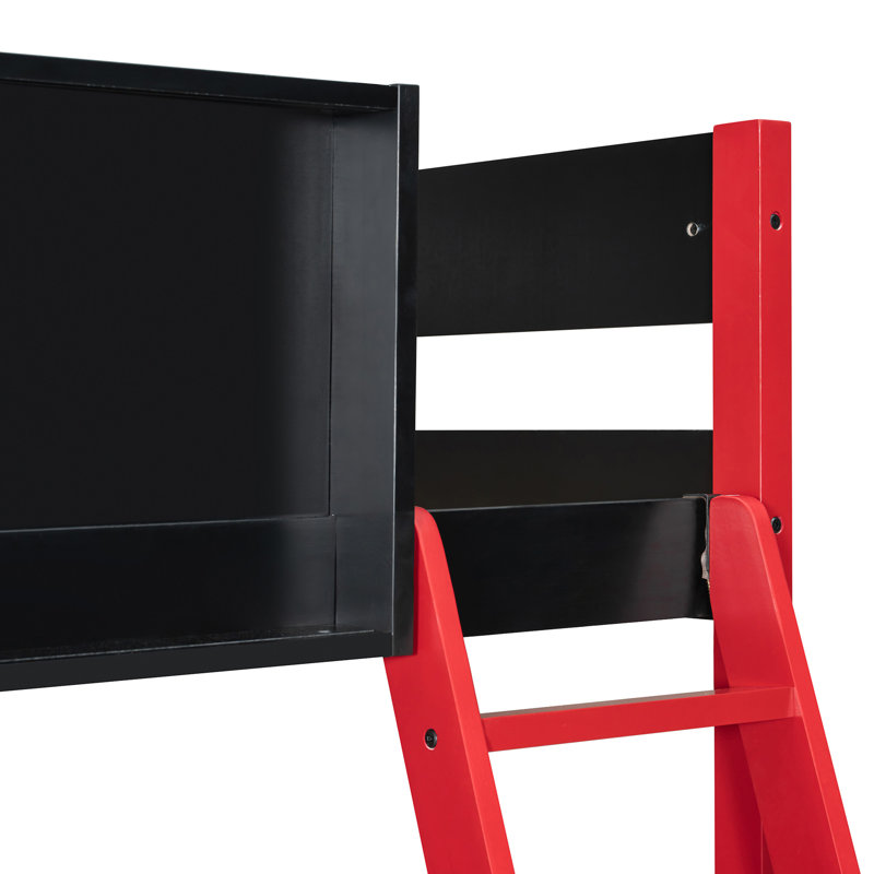 Lit mezzanine en bois avec bureau, Rouge