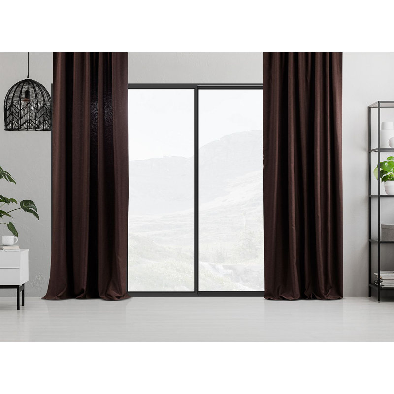 100% Blackout Textured Extra Long & Extra Wide Decorative Curtain - Single Panel, Brown, 260cm Width x 145cm Drop