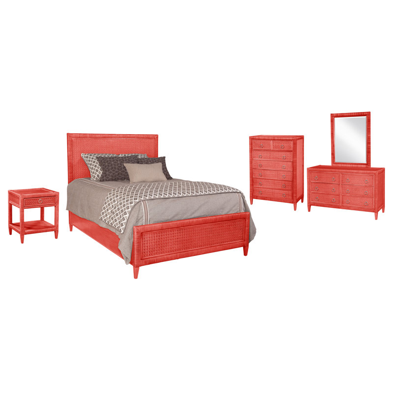 Naples Platform 3 Piece Bedroom Set, Hazel, 5 Pcs. Bed, Nightstand, 2 Dressers, Mirror, Twin