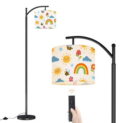 Arc Floor Lamp seamless cartoon bee plant sky cute animal for textile gift wrap paper Floor Lamps with Remote LED Lights Adjustable Lamp Shades Tall Standing Lamps for Reading Office Living Room
