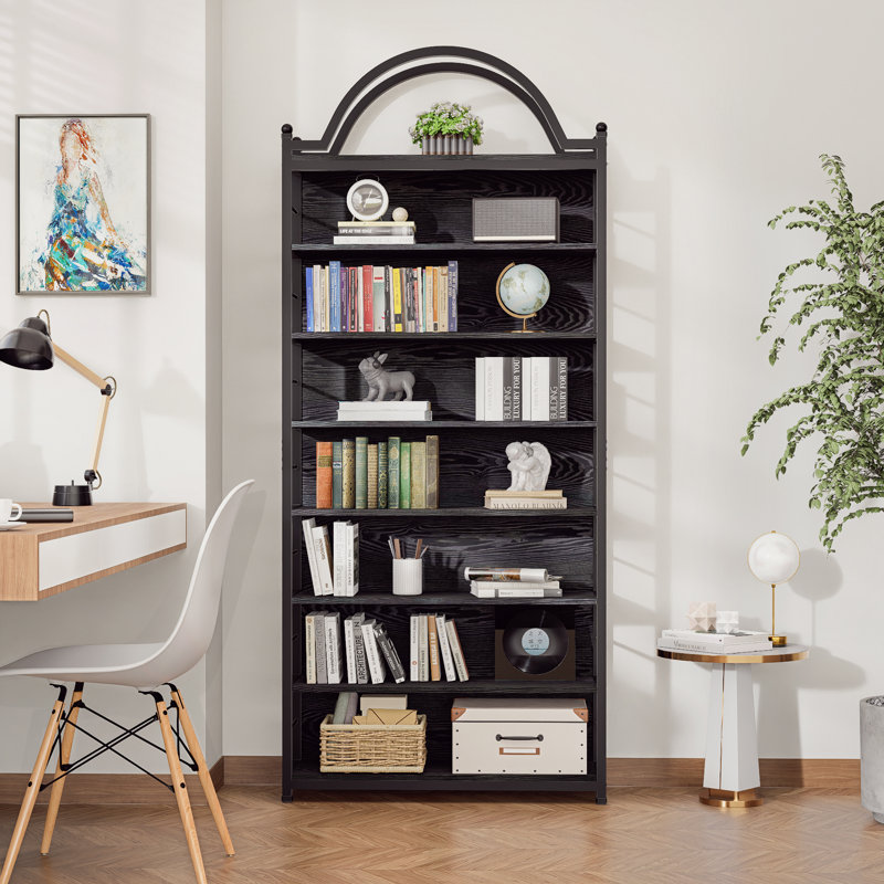 8-Tier Cd Storage Racks,Cds Dvds Game Video Media Organizer Cabinet With 7 Shelves,78.7" Arched-Top Industrial Tall Bookshelf Display Bookcase  Full Black