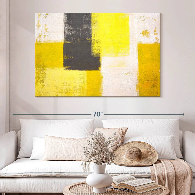 Avery Yellow And Gray Abstract, 34" H x 51" W