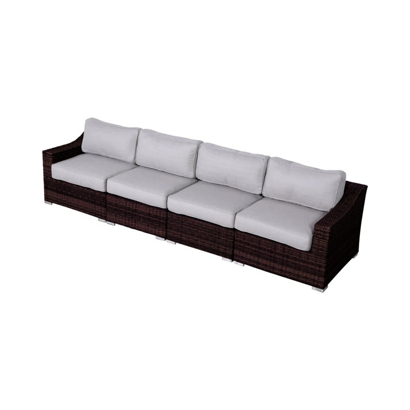 Canapé modulaire d'extérieur avec coussins, aucune installation requise, largeur de 122 po, tissé à la main, structure légère, coussins hydrofuges 4 pièces prêts à être utilisés, décoloration intérieure toutes saisons