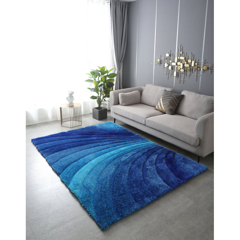 Tapis bleu touffeté à la main Magaret, Rectangle 2 pi x 3 pi