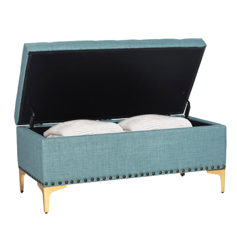 Tiarnna Upholstered Hinged-lid Storage Ottoman Bench, Steel Teal
