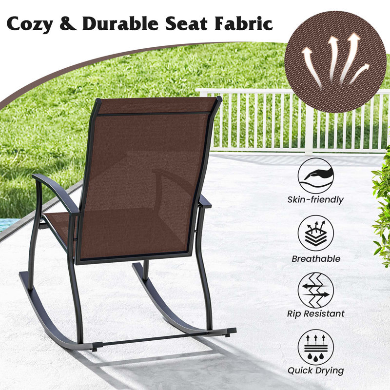 Ensemble de chaises berçantes d'extérieur 2 pièces avec dossier respirant, Brun