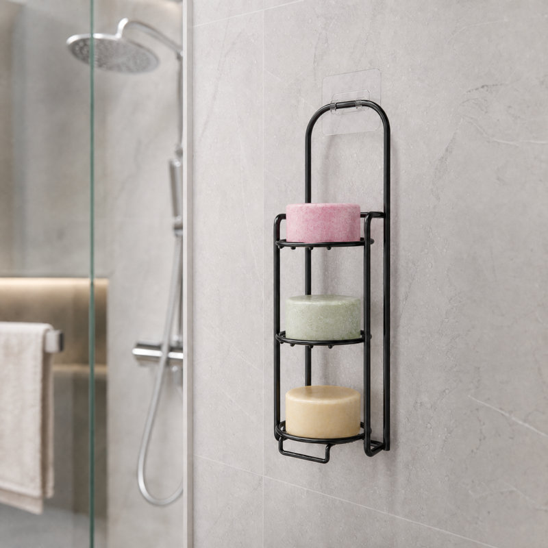 Porte-shampooing pour douche, porte-savon autonettoyant pour lavabo mural et de cuisine, porte-savon en acier inoxydable (noir)