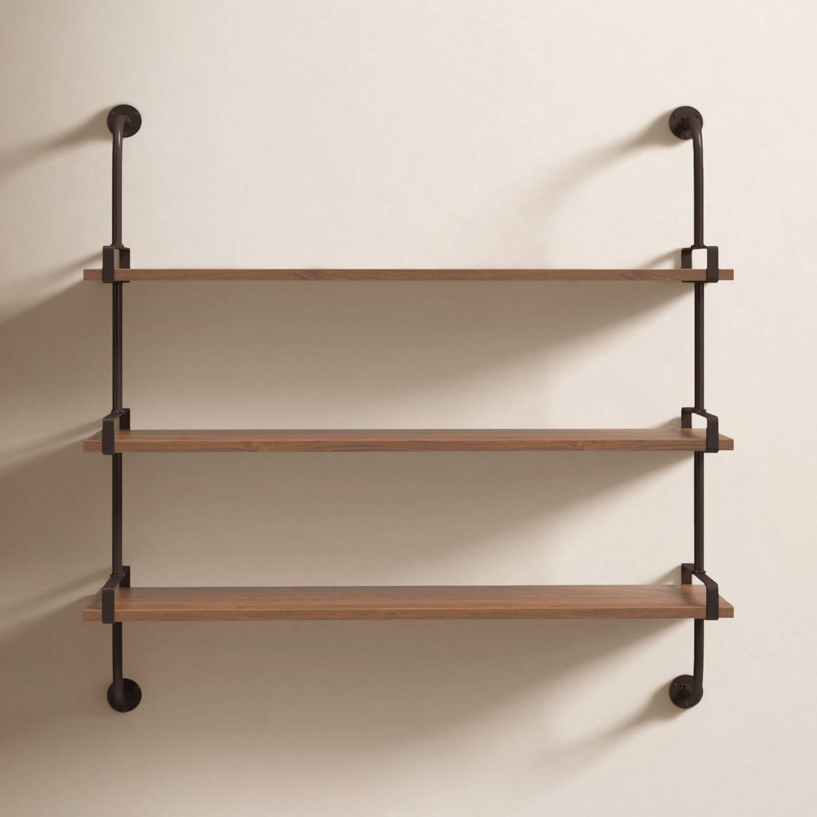 Amie 38" Industrial Pipe Shelves, Brown/Black