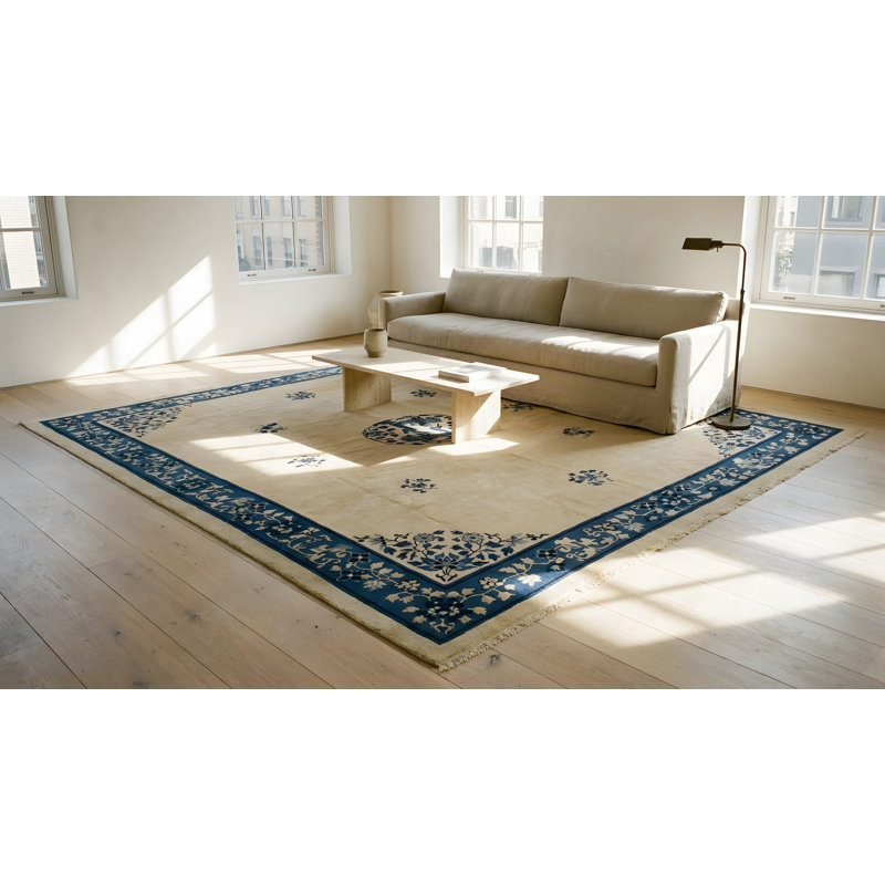 Antique Peking Chinese Medallion Beige 1920s Rug