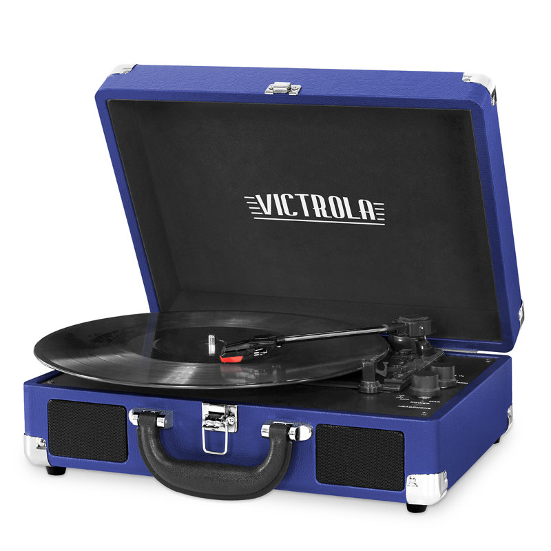 Tourne-disque décoratif avec tourne-disque 3 vitesses Bluetooth valise, Cobalt