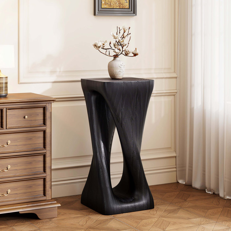 Table d'appoint d'extérieur, table de bout en forme de torsion, table d'appoint décorative, table de tabouret de jardin pour terrasse de balcon, bord de piscine, béton léger, texture semblable au bois, couleur noire