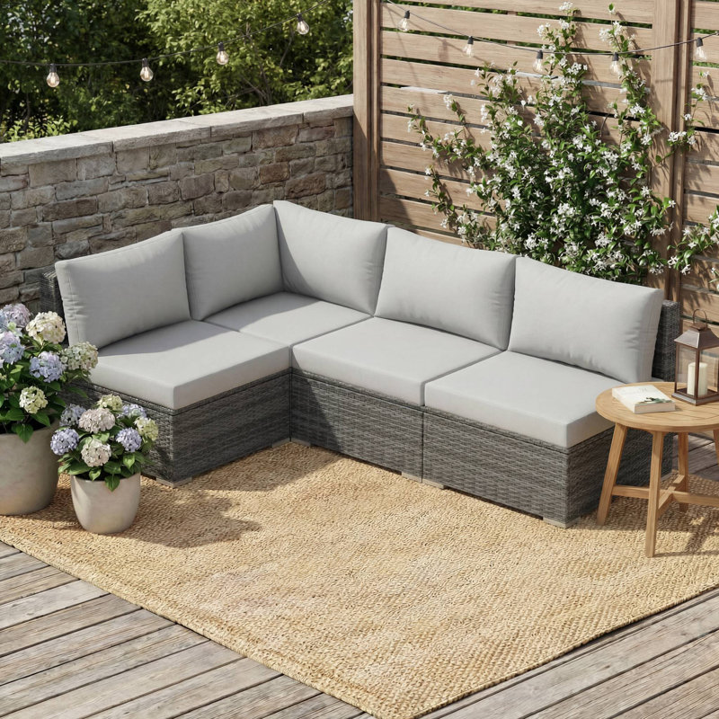 Ensemble de conversation pour patio 4 personnes avec coussin, Coussin gris clair / structure grise