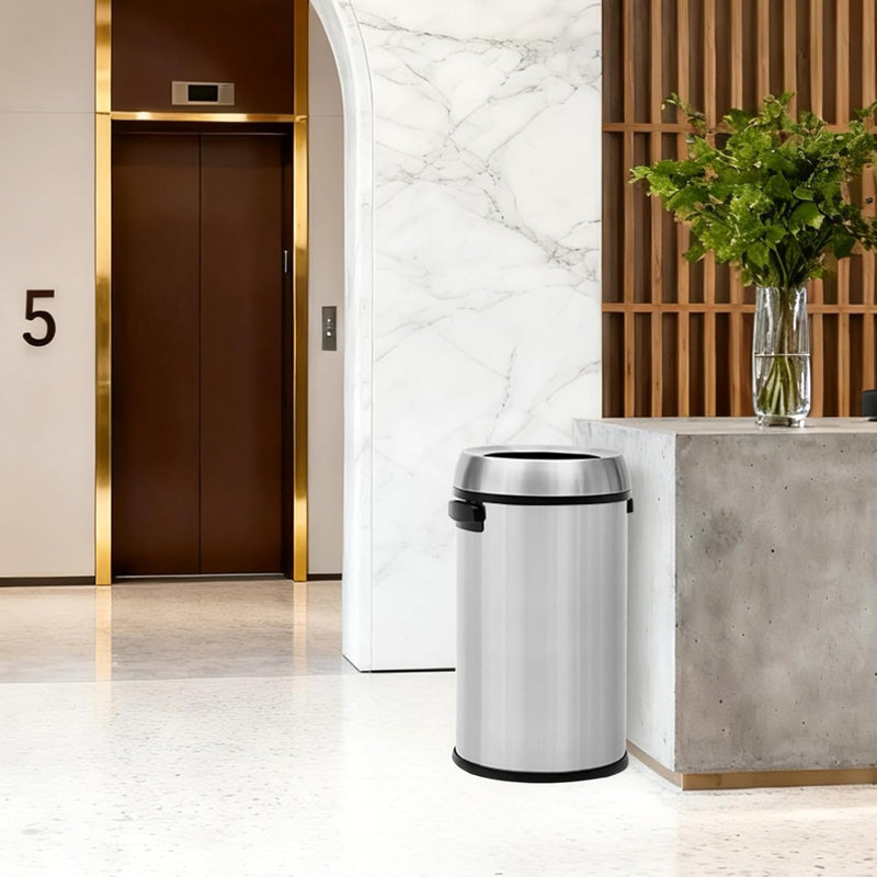 Poubelle commerciale en acier inoxydable de 17 gallons avec couvercle et options à couvercle ouvert, finition brossée robuste pour la cuisine, le restaurant et le bureau