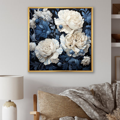 Arrangement d'œillets blanc et bleu IV sur toile