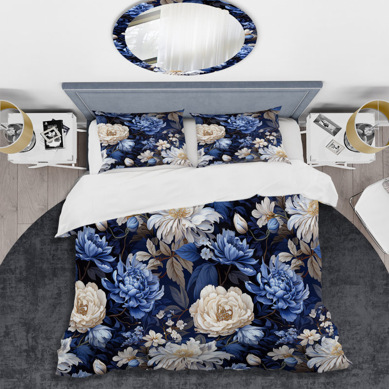 Aubrei - Floral Duvet Cover Set, Queen Duvet Cover + 2 Standard Shams