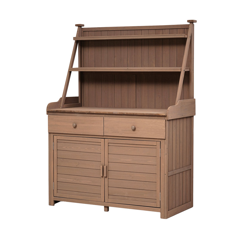 Banc de travail en bois avec tablette de rangement Avalynn, Brun