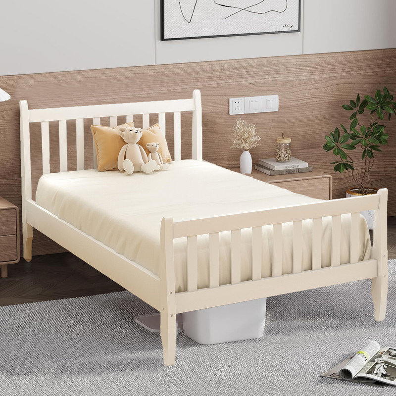 Structure de lit Breylynn en pin massif moderne, taille simple, sans ressorts requis, avec support à lattes et espace de rangement
