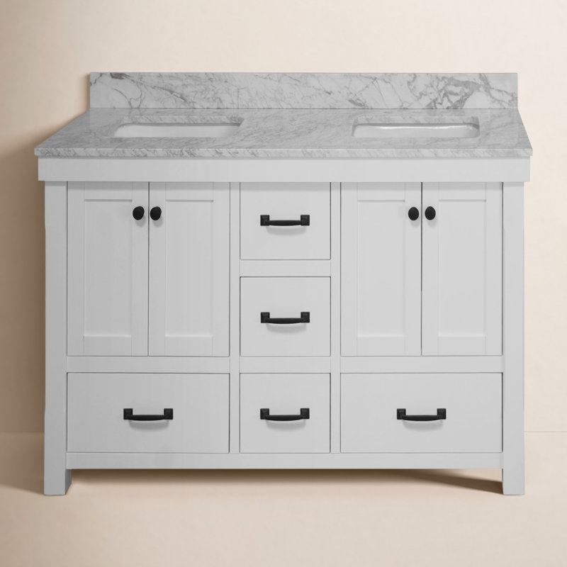 Galvan 60'' Double Bathroom Vanity with Carrara Marble Top, White