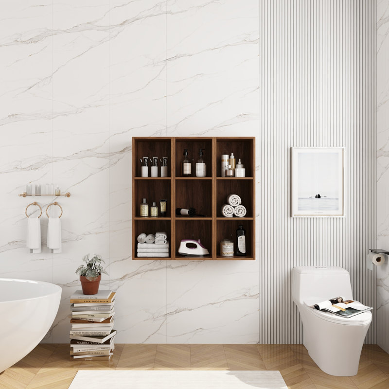 36 Inch Wall Mounted Storage Shelves Combination, Suitable For Small Bathroom, Study, Storage Room, Brown Ebony