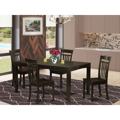 Ensemble de table de salle à manger 5 pièces moderne comprenant une table rectangulaire en bois avec feuille papillon et 4 chaises de salle à manger, 36 x 66 pouces, cappuccino
