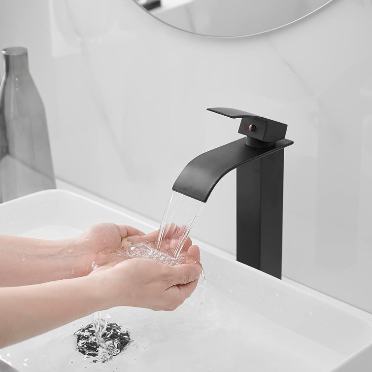 Vessel Sink Faucet Modern Waterfall Single Hole Bathroom Faucet Single Handle with Pop up Drain Without Overflow Assembly Vanity Basin Bath Sink Faucets Mixer Tap