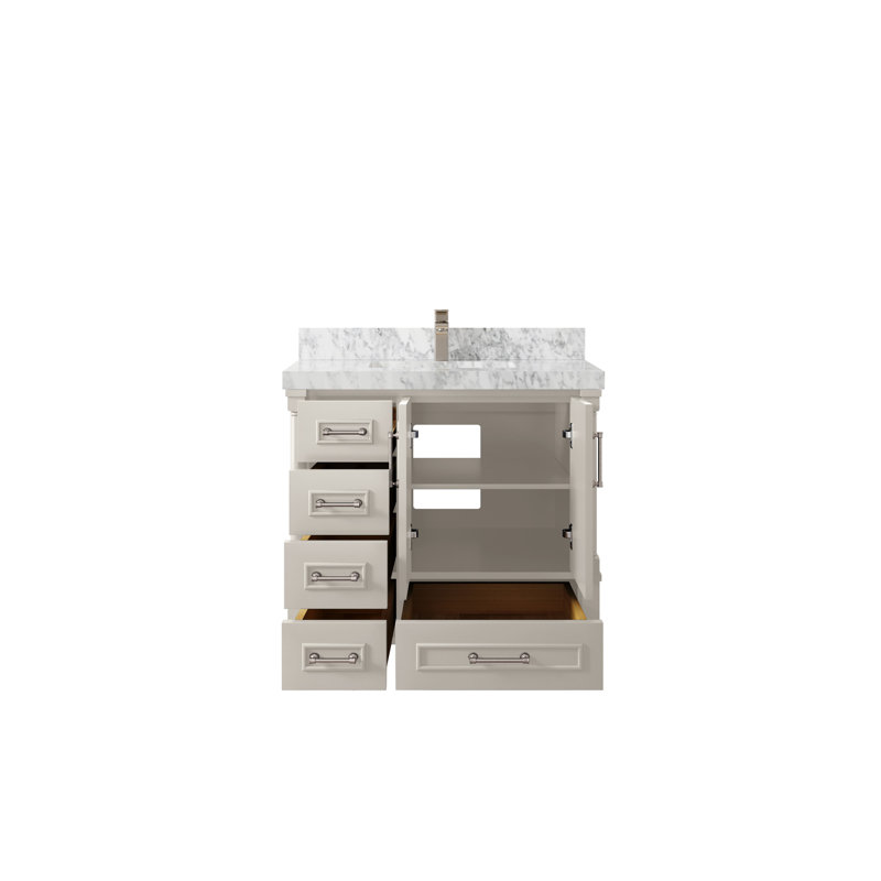 Meuble-lavabo simple 36 po avec plateau Aberdeen, Marbre de Carrare