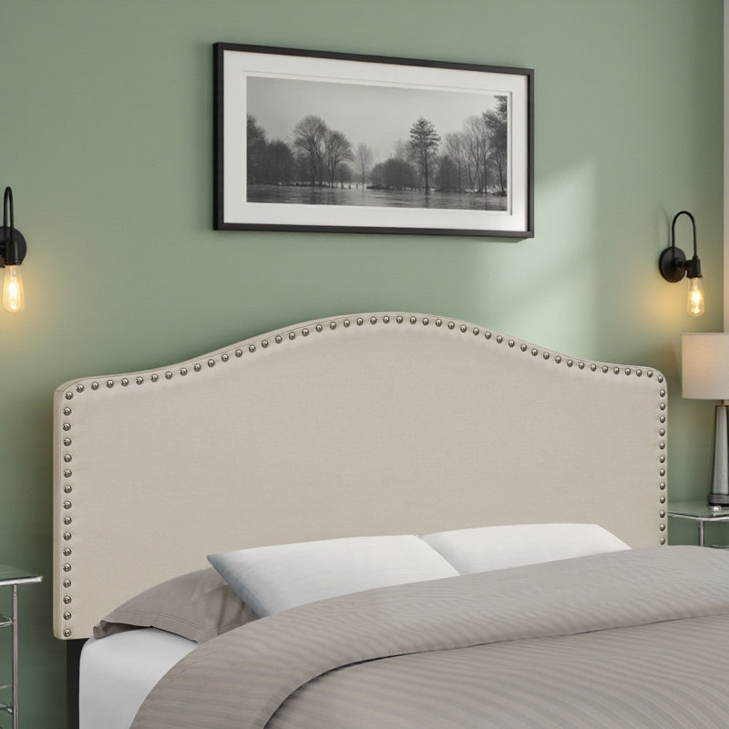 Lit double tapissier Roberto, aspect lin beige, traditionnel, H 50,21 po x l 57,13 po x P 2,88 po, Beige