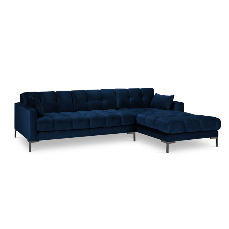 Adoraim 5 Seater Corner Sofa , Blue, Right Hand Facing, Black