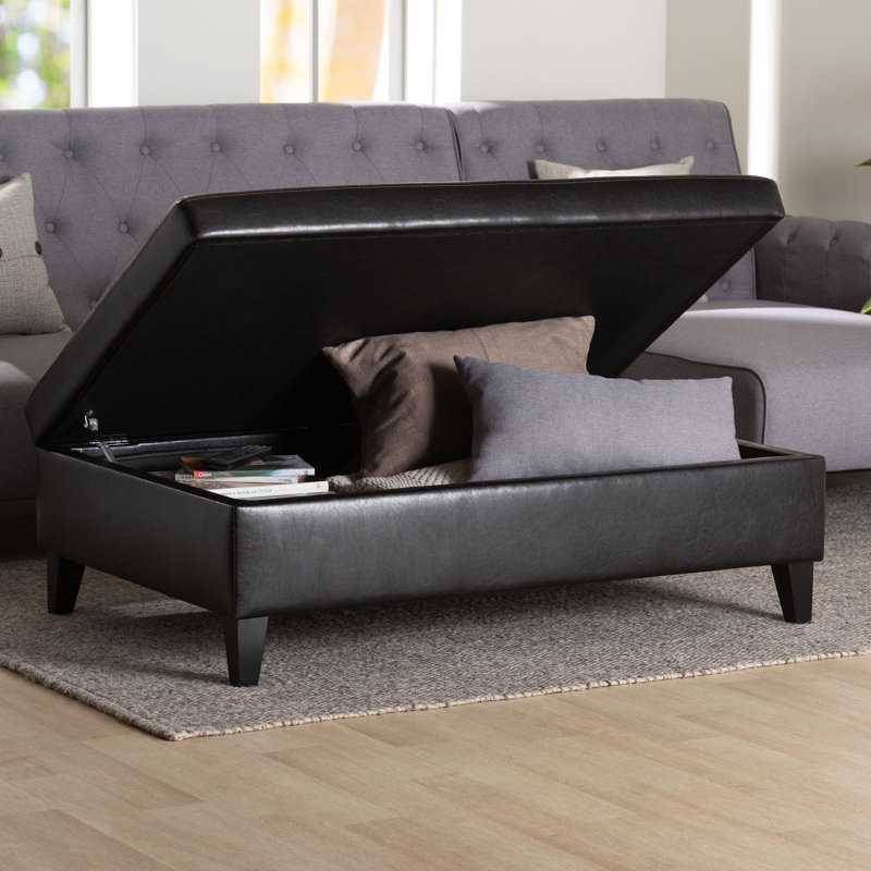 Faux Leather Ottoman, Dark Brown Faux Leather