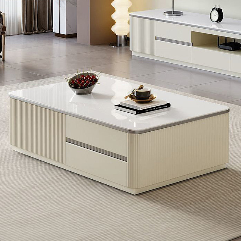 Table basse moderne moderne, H 16,54 po x L 51,18 po x l 27,56 po, Beige