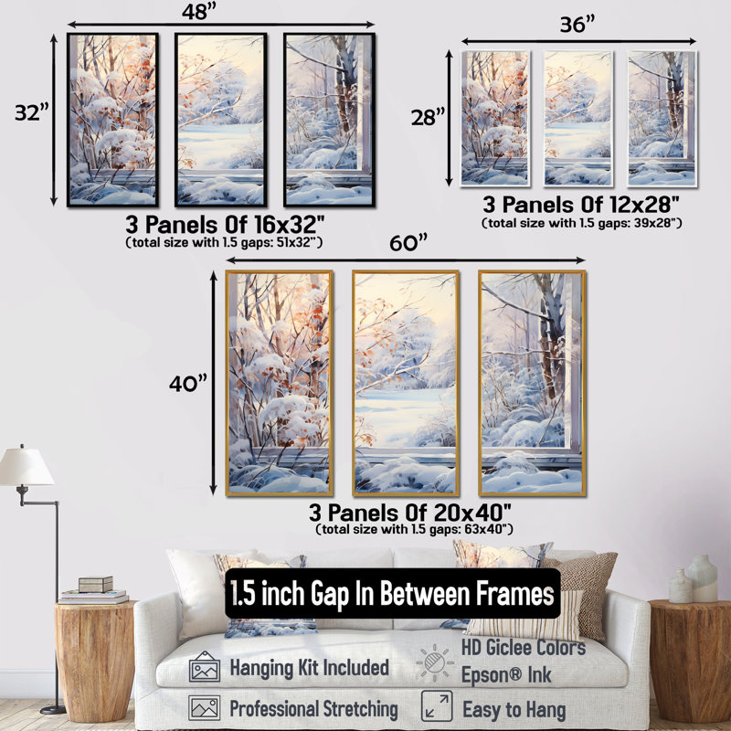 «Winter River Window View III - Winter Landscape», art mural, H 28 po x l 36 po x P 1 po, Cadre flottant noir