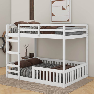 Full Over Full Wood Bunk Bed With Ladder And Guardrails