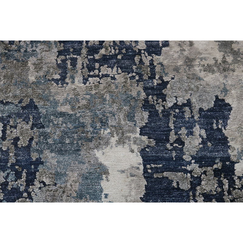 Abstract Area Rug in Dark Blue/Gray, Rectangle 5' x 7'