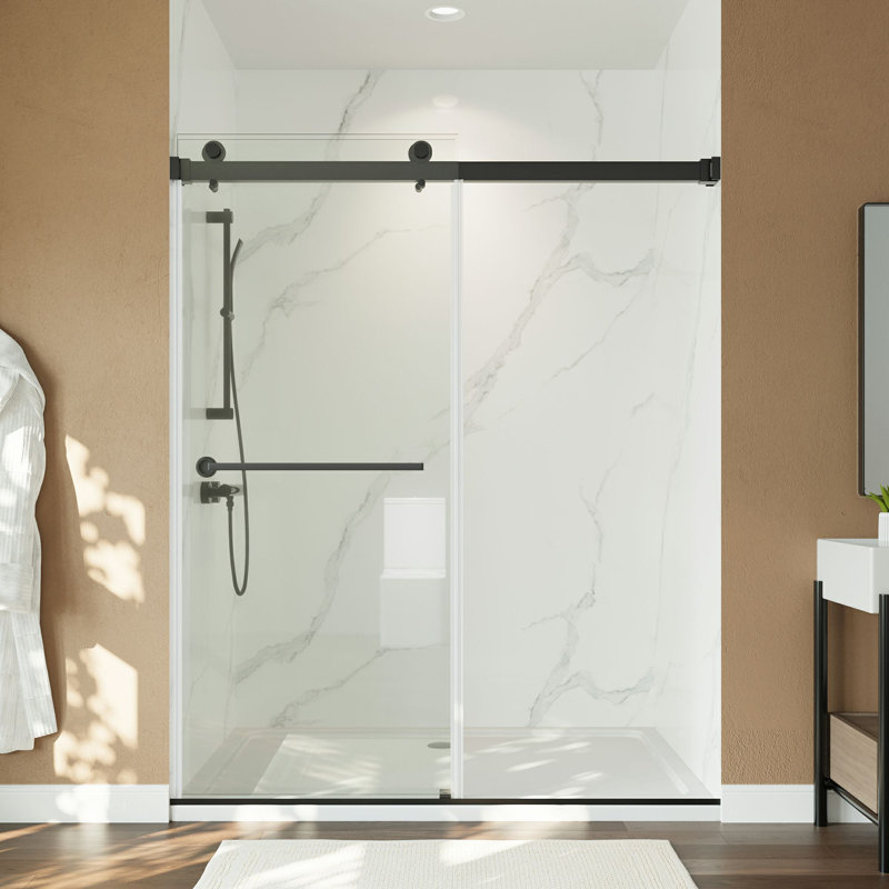 55-59 "x 72", porte de douche coulissante double sans cadre - verre trempé avec revêtement facile à nettoyer, installation réversible, rail en acier inoxydable silencieux