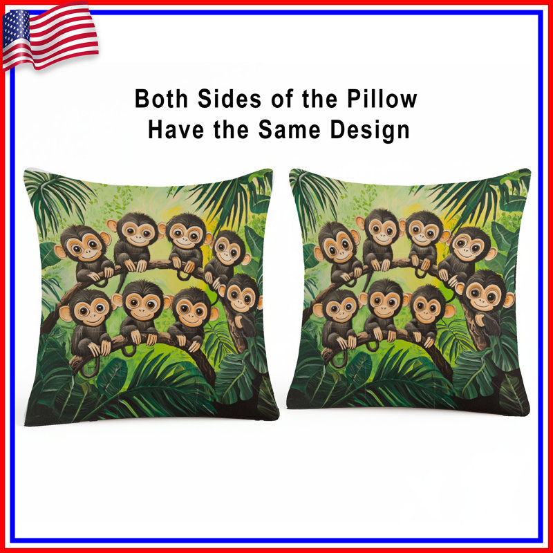 Coussin Monkeys, coussins double face animaux, 14 X 14 pouces