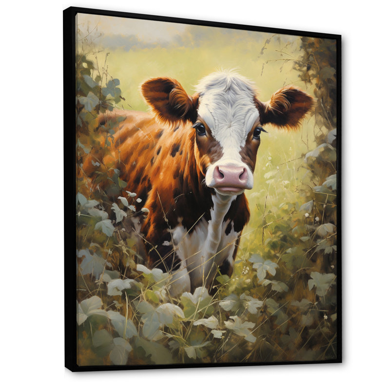 Benedix Cow Curious Encounter I, reproduction d'art sur toile, H 32 po x l 24 po x P 1 po, Cadre flottant noir