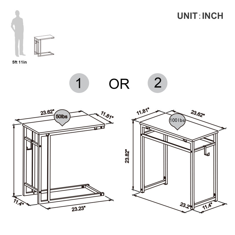 2 tables basses avec rangement Anthea, Brun rustique / noir