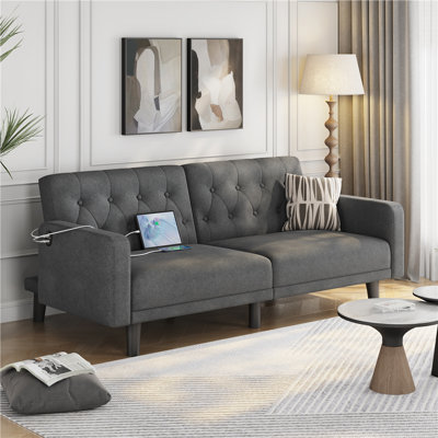 63in Convertible Futon Sofa Bed Couch Split-back Sleeper with USB Ports
