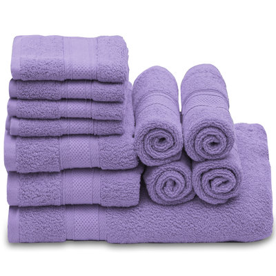 Kimmarie 11 Piece Cotton Towel Set, Bath Towel 27x54", 2 Hand Towels 16x28" and 8 Wash Cloths 12x12"
