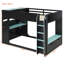 Lit mezzanine double en bois avec bureau réglable, tiroirs et compartiments de rangement - bleu-286415242