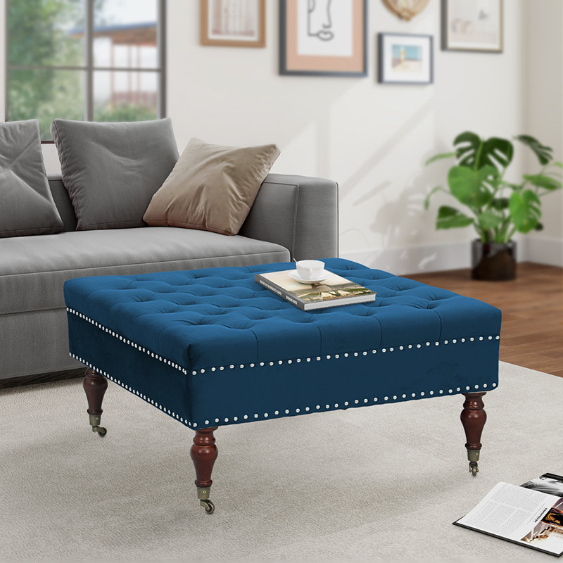 Bhreac Velvet Ottoman, Navy Velvet