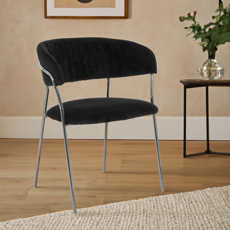 Elsberry 46cm H Velvet Upholstered Armchair, Silver, Black