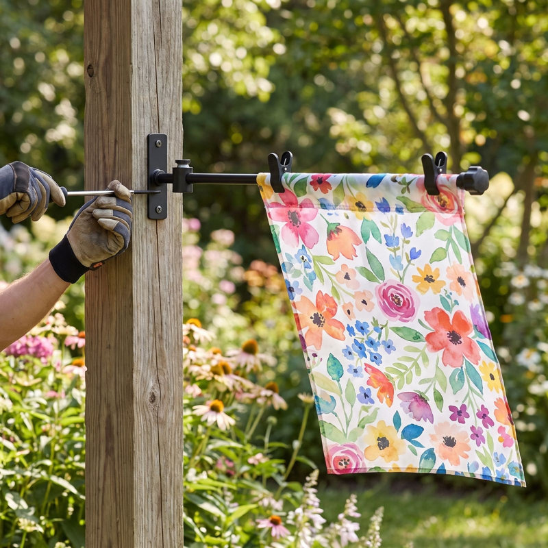 Piquet de sol en fer pour drapeau de jardin, support mural réglable et robuste pour la décoration extérieure (jardin et maison).