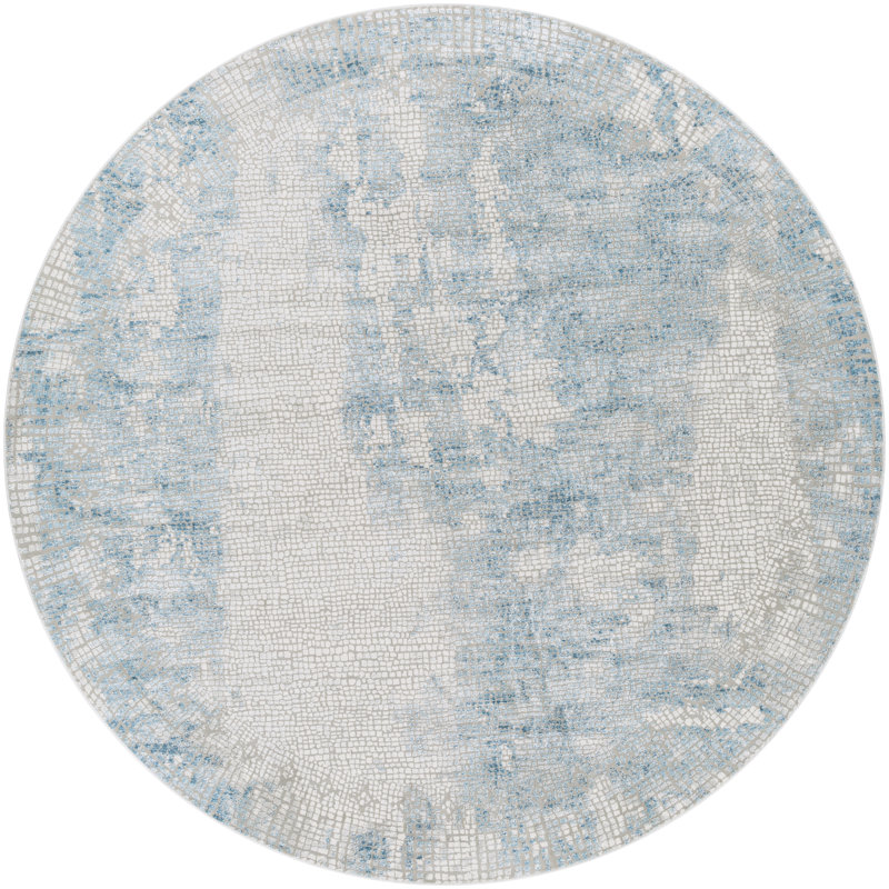 Tapis abstrait bleu ciel / gris Omaha, Rond 7 pi