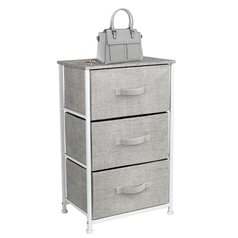 Sorbus 3-Drawer Steel Frame Nightstand with Wood Top - Gray