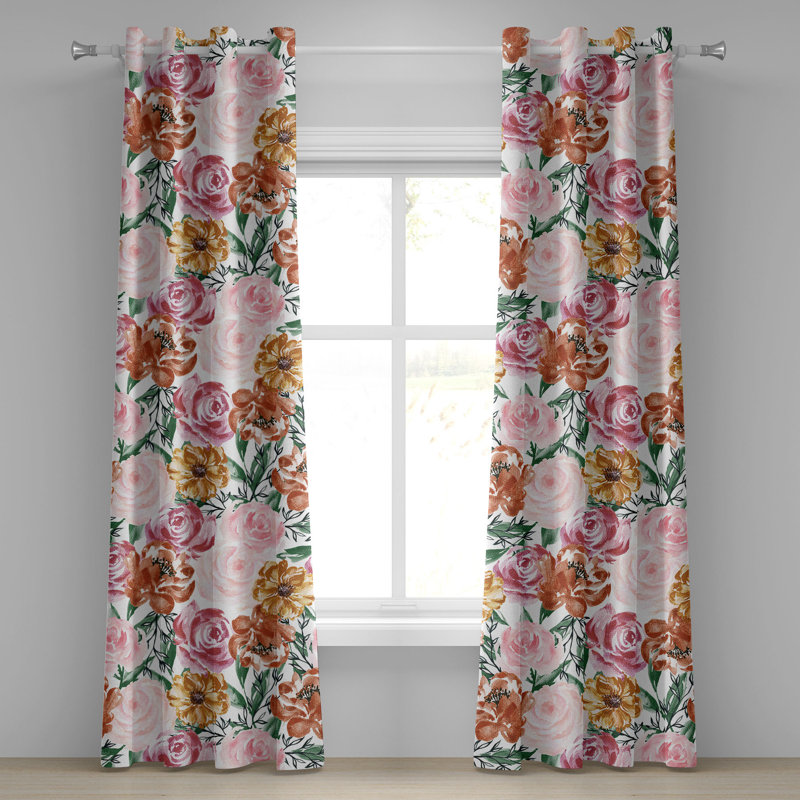 Red Barrel Studio®, œillets de roses rétro, feuilles, verdure, fleurs, rose pâle, vert laurier, L 50 po x L 120 po