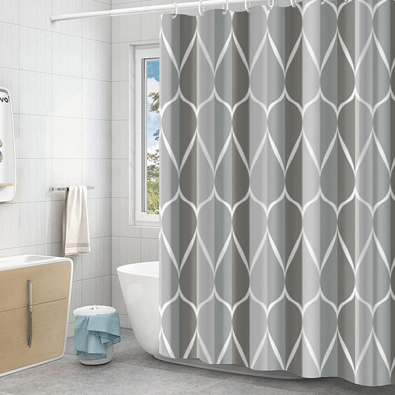 Extra Wide Shower Curtain, Mixed Grey Waves Geometric